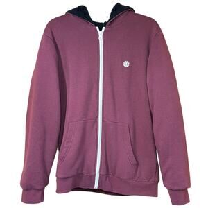 Element Sherpa Lined Hoodie L Burgundy Full Zip Jacket Skate Surf Heavyweight